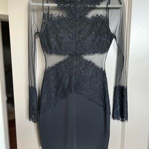 Womens mesh and lace black cocktail dress